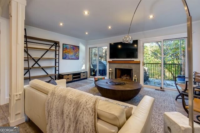 living room with hardwood / wood-style floors