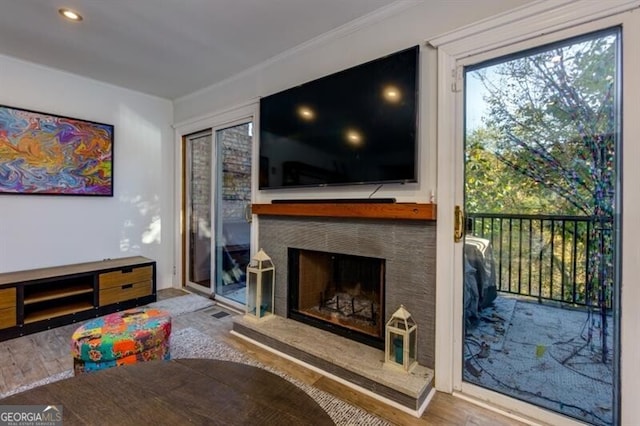 living room with hardwood / wood-style floors