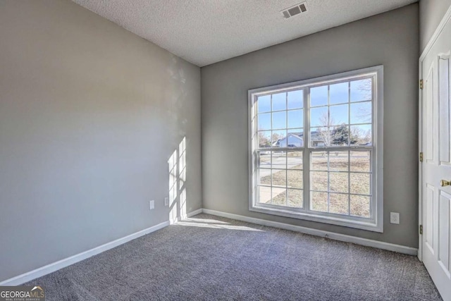 carpeted spare room featuring a textured ceiling