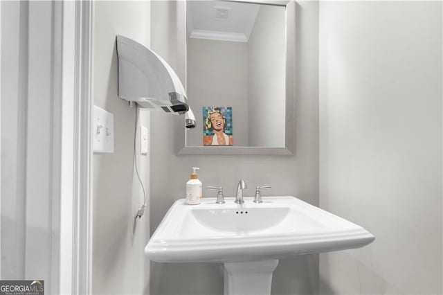 bathroom with crown molding and sink