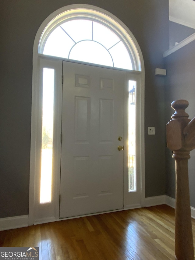 entryway with wood-type flooring