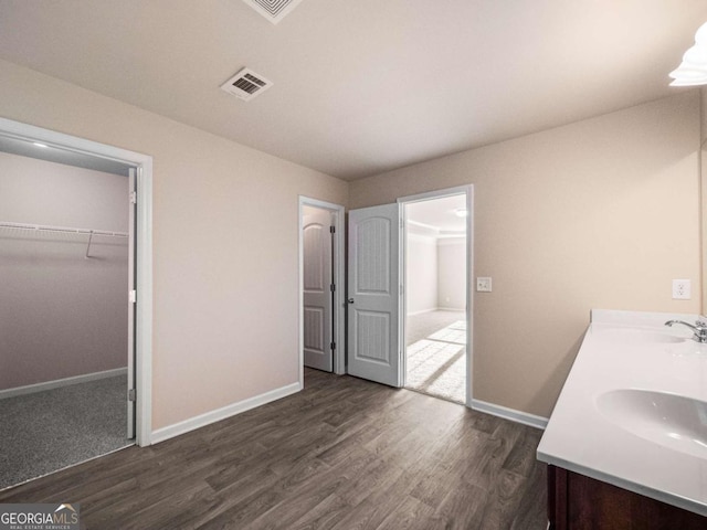 bathroom with vanity and wood-type flooring