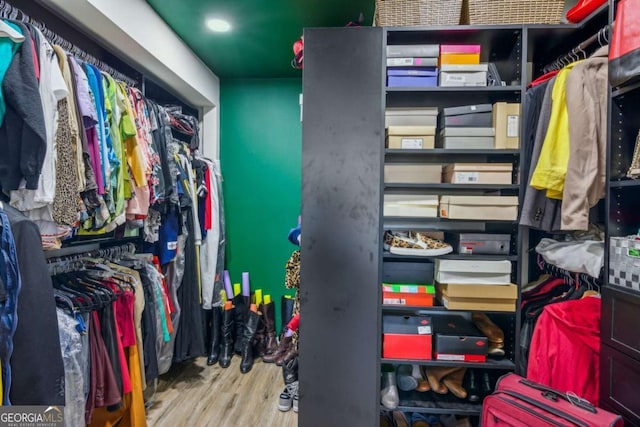 spacious closet featuring light hardwood / wood-style flooring