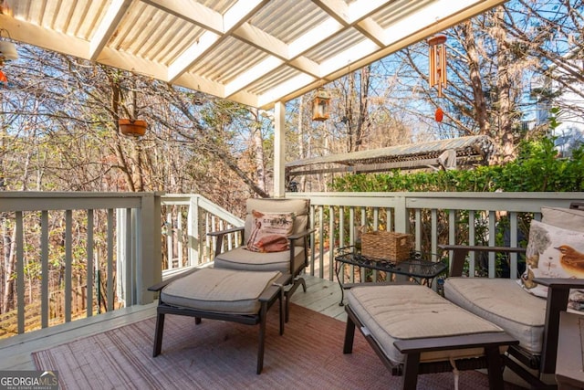 wooden terrace featuring a pergola