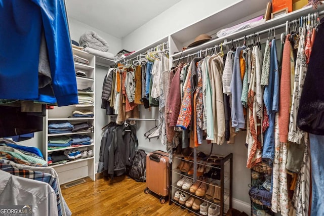 walk in closet featuring wood-type flooring