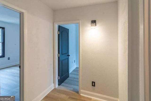 corridor with wood-type flooring