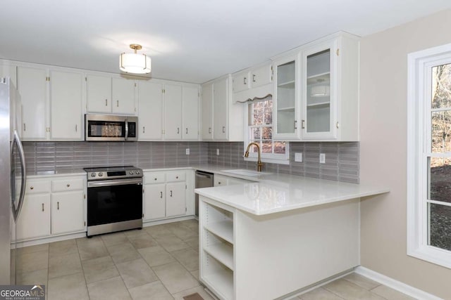 kitchen featuring a sink, appliances with stainless steel finishes, a healthy amount of sunlight, and light countertops