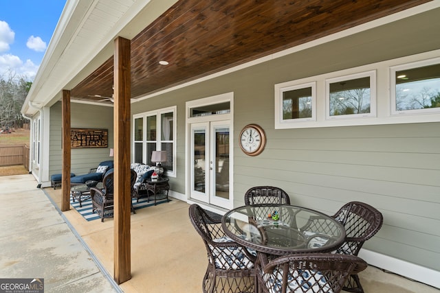 view of patio featuring french doors