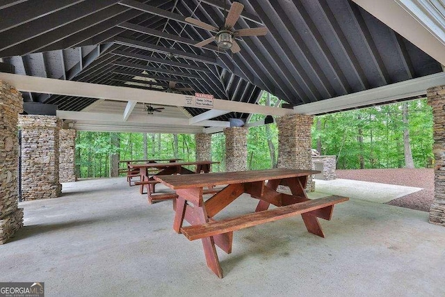 view of patio featuring ceiling fan and a gazebo