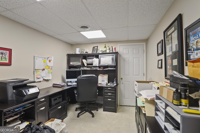 office area featuring a drop ceiling