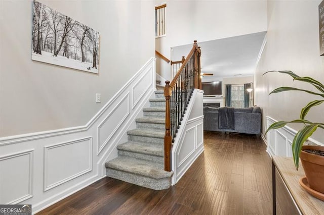 stairway featuring wood-type flooring