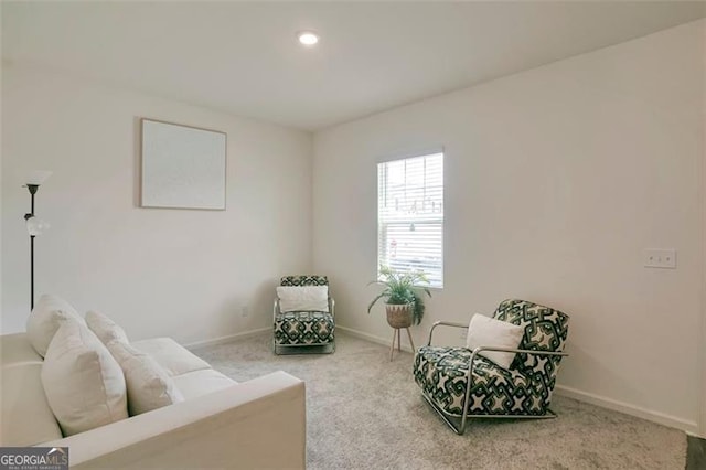 living area featuring carpet flooring