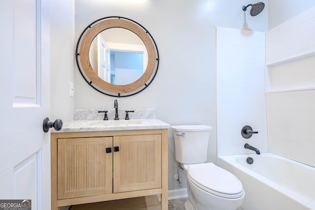 full bathroom with vanity, shower / bathtub combination, and toilet