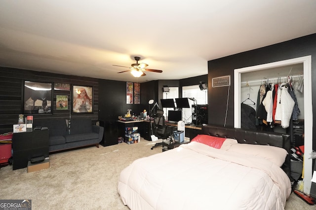 bedroom featuring carpet floors and ceiling fan