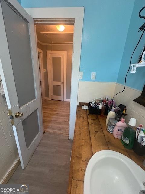 bathroom featuring sink and wood-type flooring