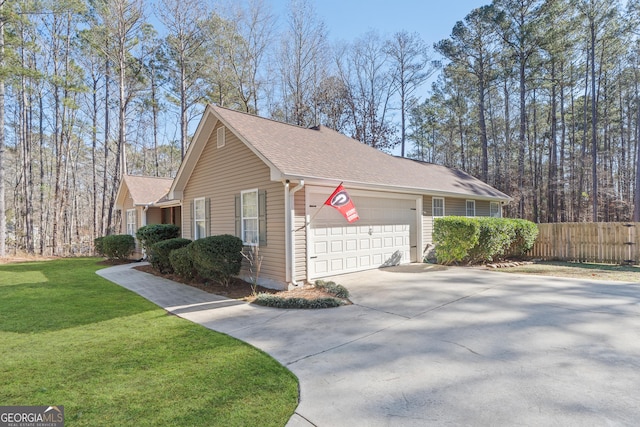 view of home's exterior featuring a garage and a lawn