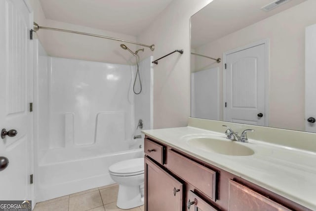 full bathroom with tile patterned floors, vanity, toilet, and bathing tub / shower combination