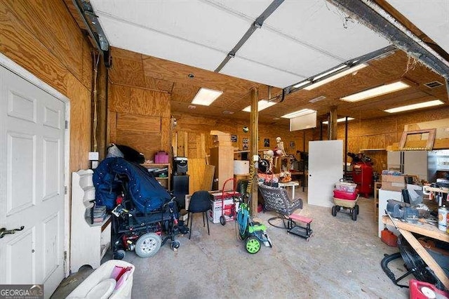 garage with wooden walls