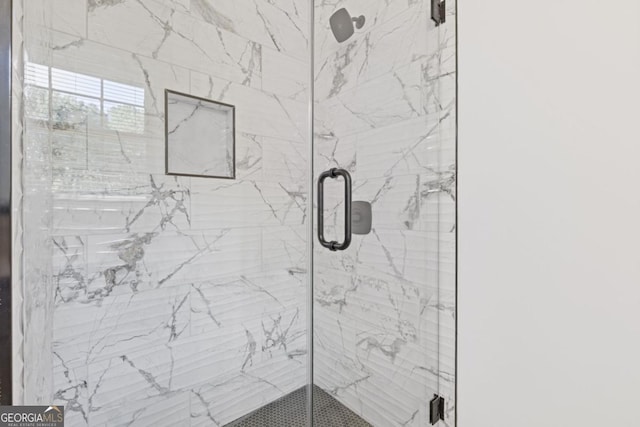 details with a shower with door