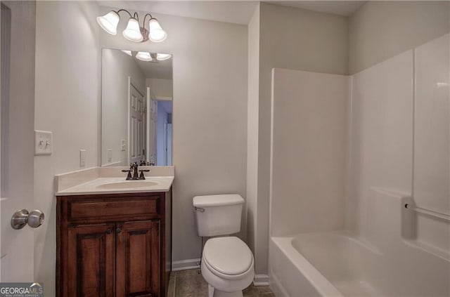 full bathroom with vanity, shower / bathing tub combination, and toilet