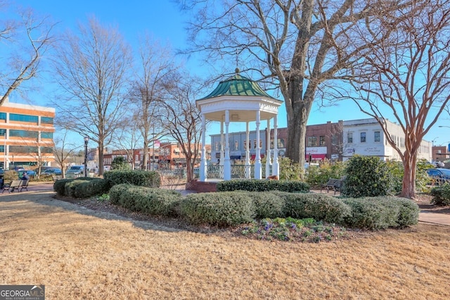 view of property's community with a lawn