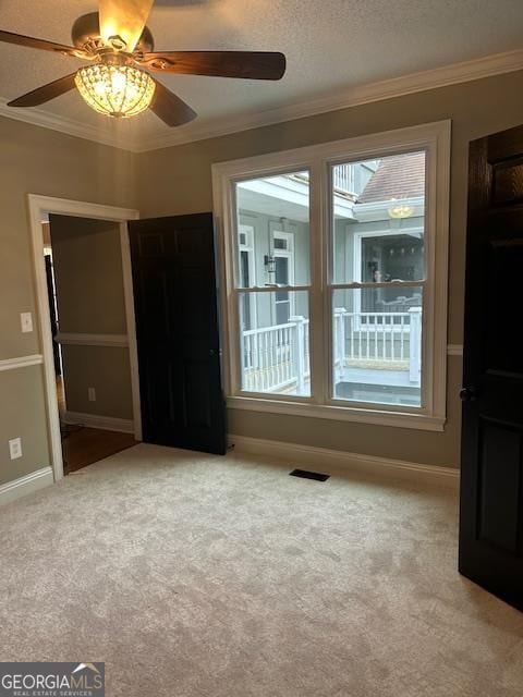 interior space featuring crown molding, a textured ceiling, and a wealth of natural light