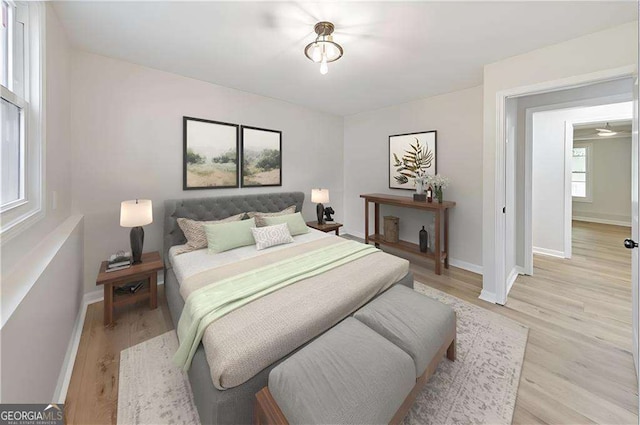 bedroom featuring light wood-type flooring