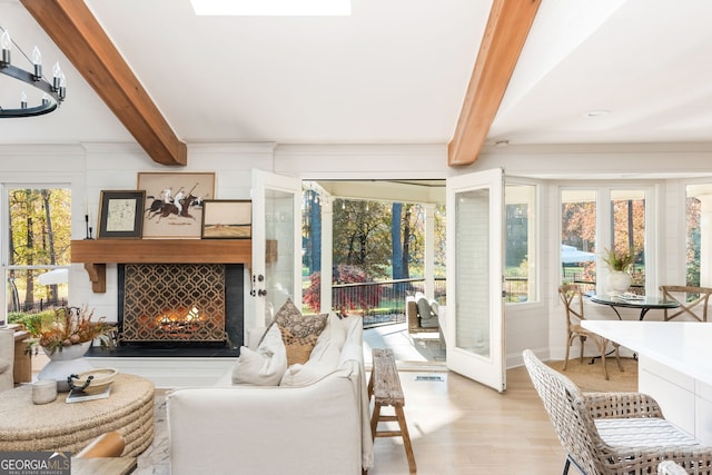 sunroom / solarium with beam ceiling