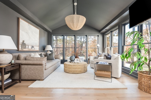 living room with lofted ceiling and light hardwood / wood-style floors