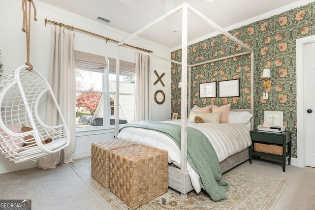 bedroom with crown molding