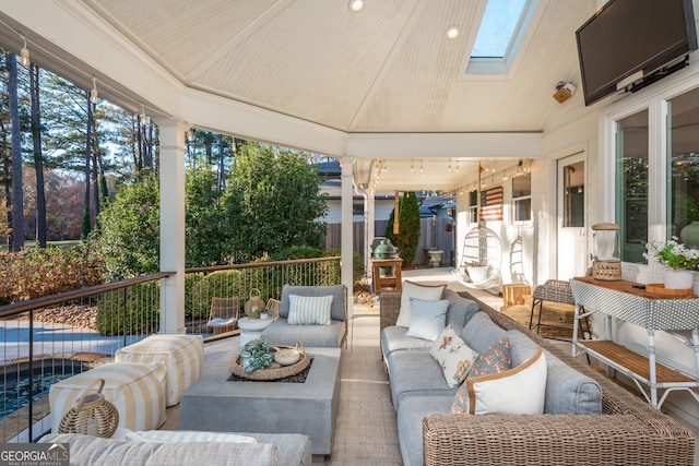 view of patio / terrace with a gazebo and outdoor lounge area