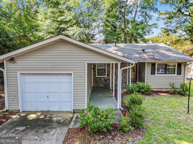 single story home with a garage