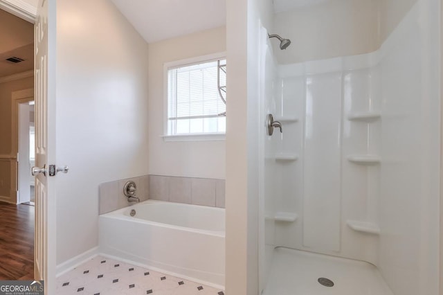 bathroom with plus walk in shower