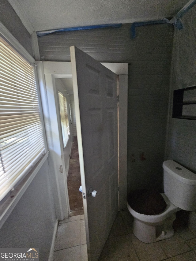 bathroom with toilet, a wealth of natural light, and tile patterned flooring