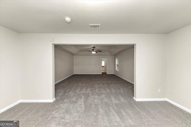 carpeted empty room with ceiling fan