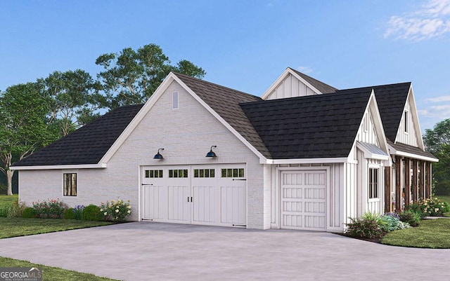 exterior space featuring a garage and a front yard