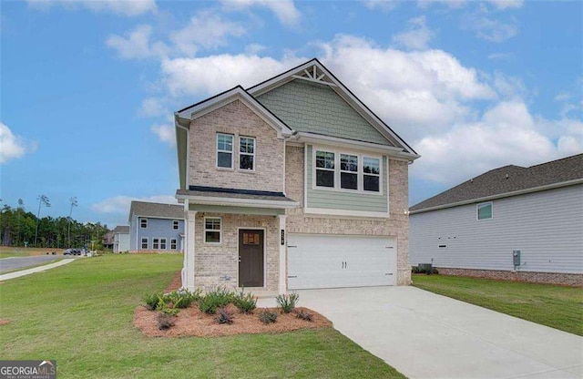 craftsman house with a garage and a front yard