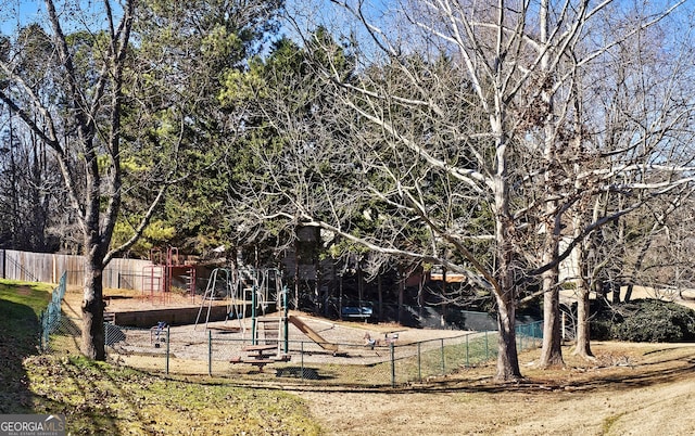 view of yard with a playground