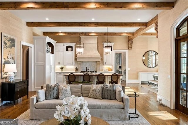 living room with hardwood / wood-style floors