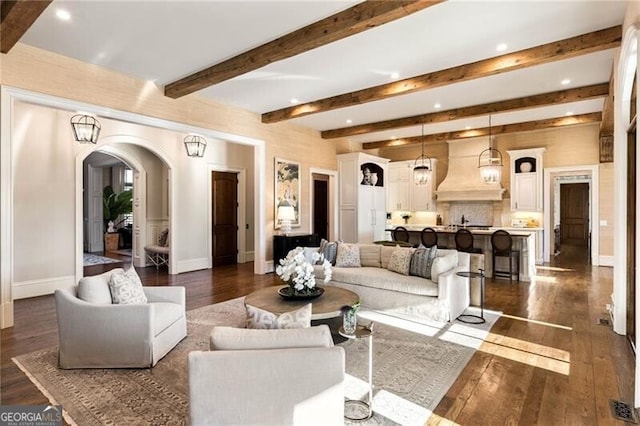 living room featuring dark hardwood / wood-style flooring