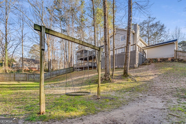 view of yard featuring a deck