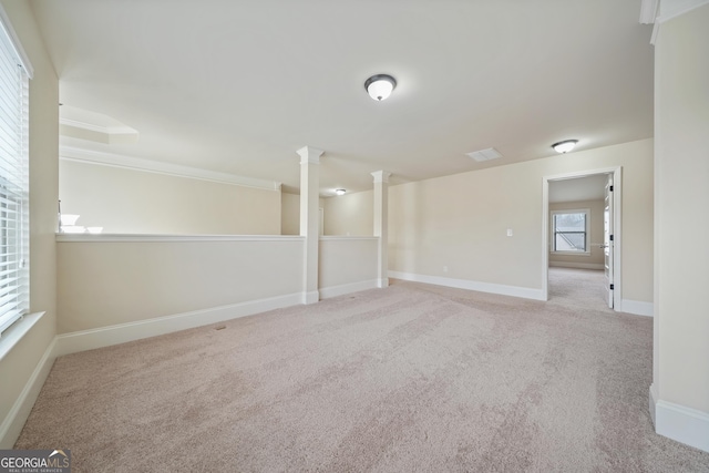 basement with light colored carpet