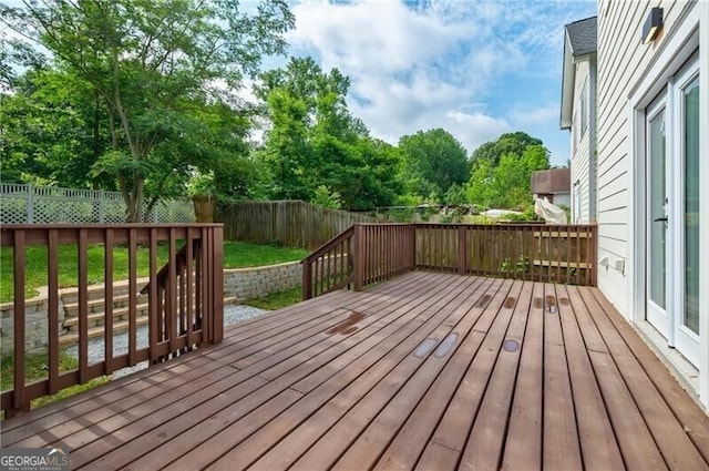 deck featuring a fenced backyard