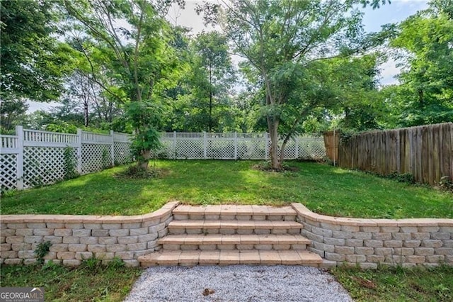 view of yard featuring a fenced backyard