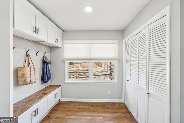 mudroom with dark wood-type flooring