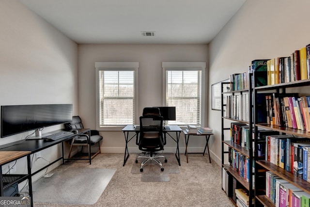 view of carpeted home office