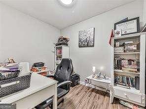 office area featuring hardwood / wood-style floors