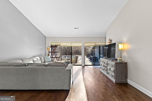 living room with dark wood-type flooring