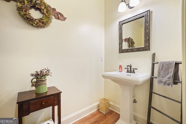 bathroom with wood-type flooring