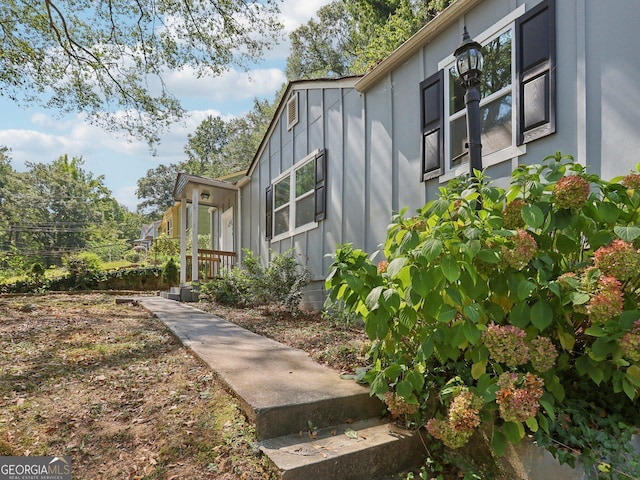 view of home's exterior with board and batten siding